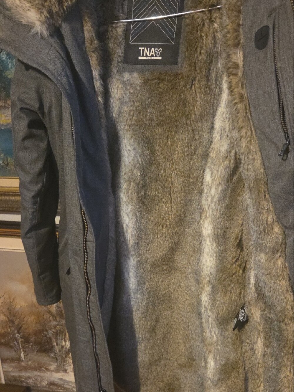 TNA Womens Gray Parka with Faux Fur Trim - Picture 10 of 16